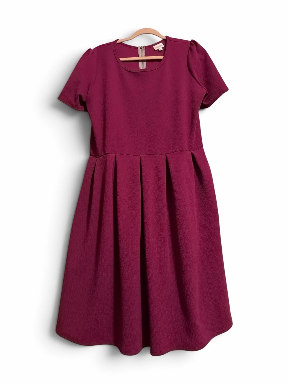 LuLaRoe Amelia Solid Magenta Plum Pleated Dress with Pockets 2XL